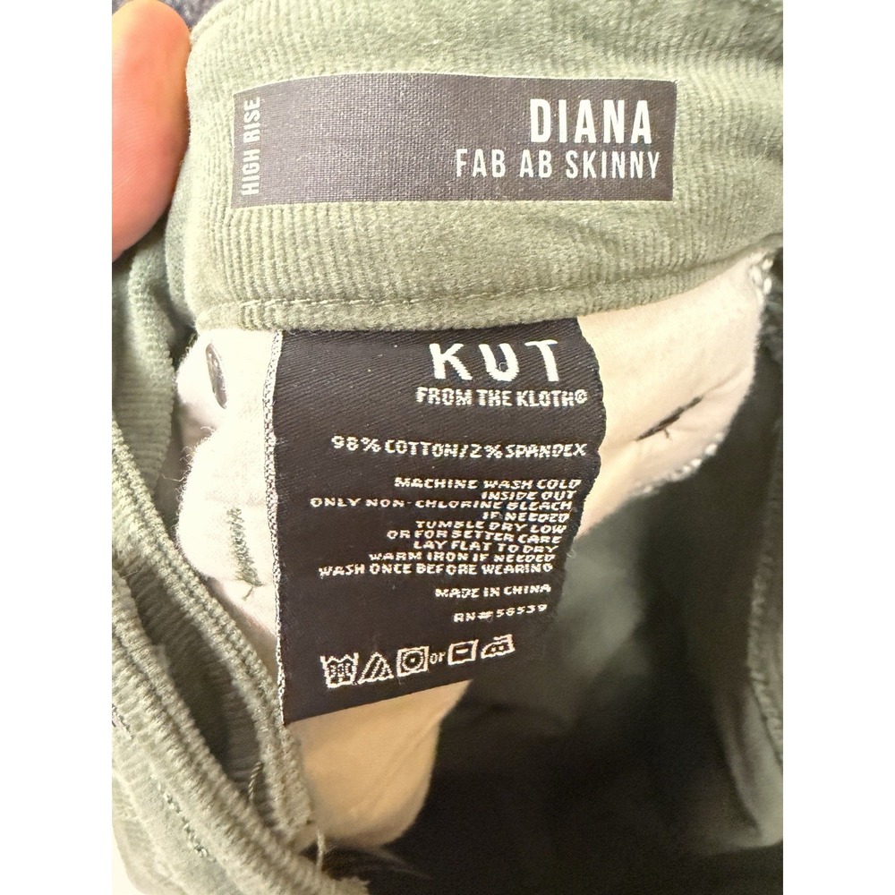 Kut From The Kloth Womens Diana Skinny Fab Ab Corduroy Pants Size 2 Green EUC - Picture 6 of 9